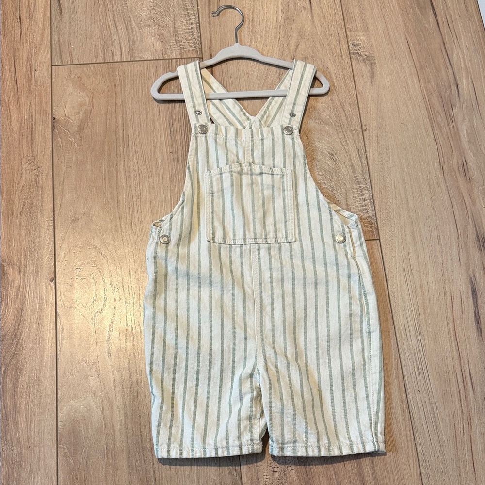 Zara Kids Striped Overalls in Cream and light green 4-5T